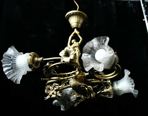 RAre antique Bronze Cherub putti lady Louis XVI chandelier lamp Cover