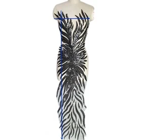 Black sequin net dress applique embroidery patch lace - Picture 1 of 1