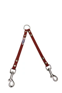 Angel Leather Leash Splitter 2 Small Dogs Double Coupler  7" x 3/8" Red - Picture 1 of 1