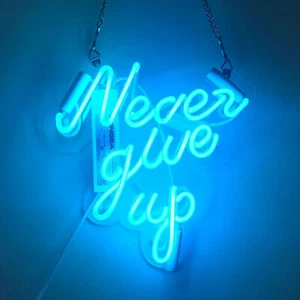 10"x10"Never Give Up Neon Sign Light Tiki Bar Studio Wall Hanging Nightlight Art - Picture 1 of 1
