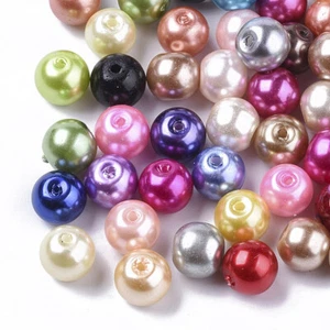 Pearl Glass Beads Mix Colours Round Faux Pearls 4mm 6mm 8mm Diameter - Picture 1 of 1