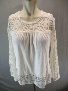 NWT Eunice Lai Size 4 Womens Ivory Lace Long Sleeve Basic Blouse Top Shirt 6Y919 - Picture 1 of 7