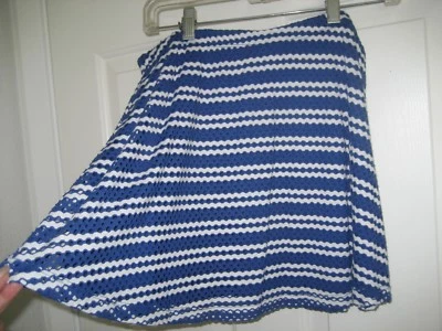 NUEVA MINI FALDA ACAMPANADA $68 Mujer S 4-6 Azul Real Blanco Tejido Rayas Marca Aqua EE. UU. Foto 1 de 4
