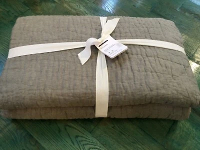 NEW Pottery Barn Belgian Flax Linen Hand Stitched Quilt Full/Queen ~ Loden Green - Image 1 of 4