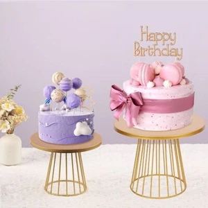 2x Gold White Metal Round Cake Stand Wedding Birthday Xmas Party Cupcake Display - Picture 1 of 14
