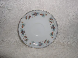 Favolina China Made in Poland Saucer Cup Plate Blue Orange Rust Flowers - Picture 1 of 3