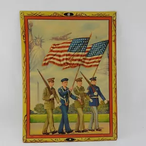 Vintage 1940 WWII US-Flagge Militär geprägt Wandbehang 8 x 11" Karton - Bild 1 von 4