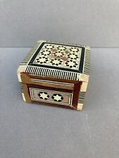 Small Vintage wood cut and MOP inlaid star mosaic hinged trinket keepsake box