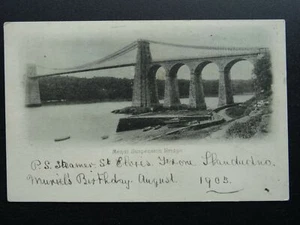 Wales Anglesey MENAI SUSPENSION BRIDGE c1903 UB Postcard - Picture 1 of 2