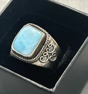 Vintage Sterling Silver Light Blue Agate Ring: .925 Square Stone; Size 8 - Picture 1 of 12
