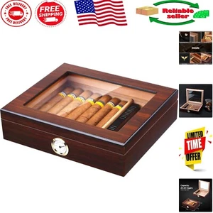 Cedar Cigar Desktop Box with Humidifier & Hygrometer, 20-25 Capacity - Picture 1 of 9