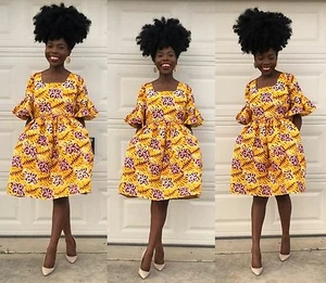 ON SALES African Dress pleated waist Kampala ankara dress with side pocket - Picture 1 of 1
