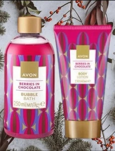 Avon Berries In Chocolate Bubble Bath & Body Lotion Set Of 2 - Picture 1 of 1