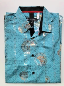 Men's Italian fashion Button Short Sleeve Shirt Light Aqua Blue VIP collection L - Picture 1 of 3