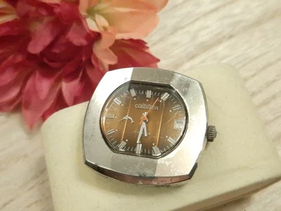 Vintage Men's Cornavin Watch Face, Working ,  Brown Face w/ Date 17 Jewel Square - Image 1 of 4