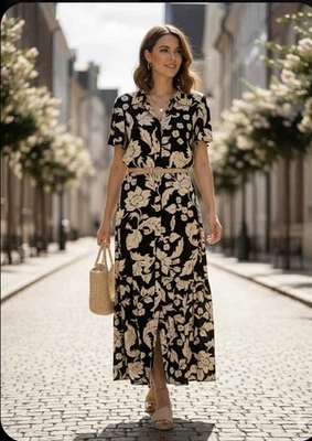 Maxi Vestido Floral Negro y Crema Blanco Armario Talla: XS Foto 1 de 4