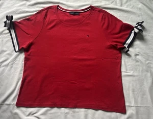 Tommy Hilfiger Damen Kurzarm Bluse Fliege Ärmel Detail S/M rot/blau - Bild 1 von 8