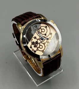 CROTON MEN'S ROSETONE SWISS QUARTZ TUNGSTEN & STAINLESS STEEL SEE-THROUGH DIAL - Picture 1 of 11