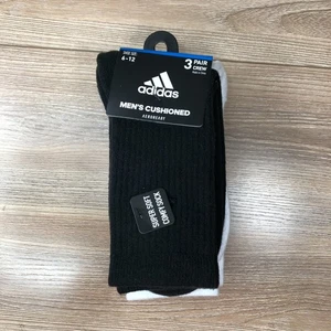 Adidas Men's Cushioned AEROREADY Crew Socks 3 Pack Size 6-12 NEW Black White - Picture 1 of 5
