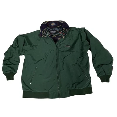 Vintage Lands End Squall Jacket Mens Large Green Fleece Lined Aztec Pattern 90s - Image 1 of 4
