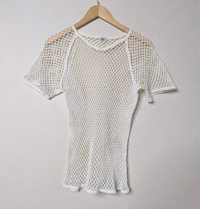 Vintage EKT Norway Cotton White Mesh String Shirt Fishnet Fisherman Top S/M B9 - Bild 1 von 19