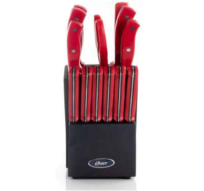 Juego de cuchillos Oster Evansville 14 piezas bloque de almacenamiento de madera roja acero inoxidable Foto 1 de 4