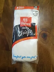 Vintage Hanes weiße Slips 3er Pack Größe 36 grau Bund Neu in Verpackung New Old Stock - Bild 1 von 3