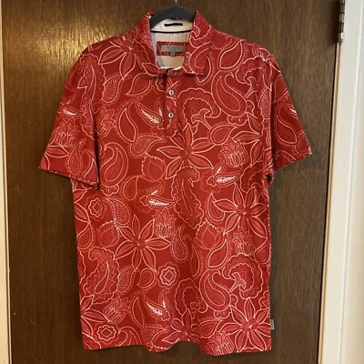 ted baker mens red paisley pattern polo shirt size 4/L NWOT Y2K classic - Image 1 of 4