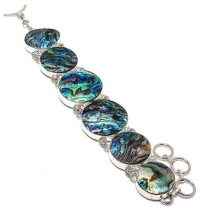 Natural Abalone Shell Gemstone 925 Sterling Silver Bracelet 7-8" w603 - Picture 1 of 5