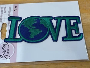 Gwen Studios Iron-on Patch Appliqué, Embroidered LOVE Earth, 4"x1.5" New in Pkg - Picture 1 of 3