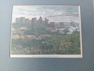 CONWY CASTLE, Conway, 'from the road to Llanrwst' 1898 Antique Coloured Print A1 - Picture 1 of 5