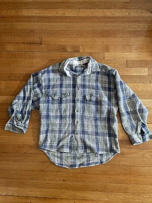 vintage 1980's POINT ZERO Flannel Plaid Blue / Grey Surf Skate Grunge XL - Image 1 of 4