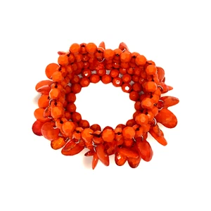 Vintage Retro Muti Strand Beaded Bracelet Red - Picture 1 of 8