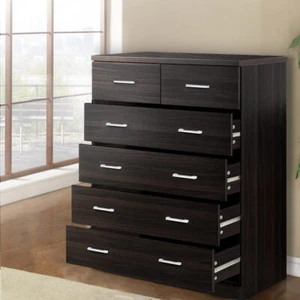Artiss Tallboy 6 Chest of Drawers Dresser Table Storage Cabinet Bedroom Walnut - Picture 1 of 8