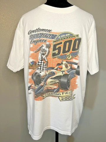 2008 Indianapolis 500 Starting Field Graphic Double Sided T- Shirt Sz Large 92nd Cover