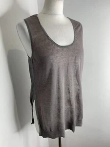 DUFFY grey linen knit tunic vest top S VGC metallic split hem casual - Picture 1 of 9