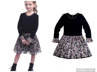 IMOGA Girl's Dress Black Floral Chiffon Long Sleeve LAUREN-FW22 GARDEN $92 Sz 6 - Image 1 of 4