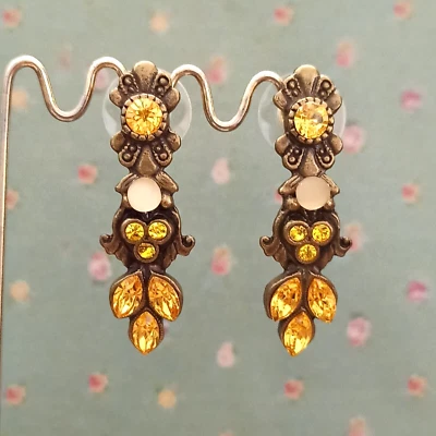 Pendientes Michal Negrin Amarillo Poste Largo Victoriano y Cristal Swarovski Regalo Nuevos Foto 1 de 4