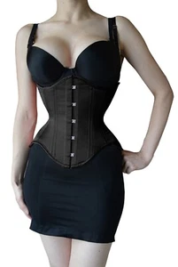 Cotton Corset Double Steel Boned Waist Training Black Corset Underbust Corset - Picture 1 of 13