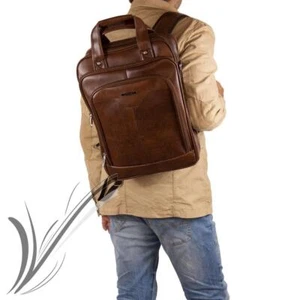 Zaino cuoio borsa uomo ragazzo vintage tracolla lavoro ufficio università scuola - Foto 1 di 5