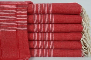 Wedding Gift Towel, Red Peshtemal, Striped Design Towel, 36"x70" - Picture 1 of 10