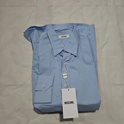 NEW MOSCHINO BLUE COTTON BUTTON HEART EMBROIDERED SHIRT 40 - Image 1 of 3