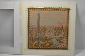 Vtg Paris Tapestry Eiffel Tower Arc De Triomphe River Seine Gobelin 12.5" - Picture 1 of 6