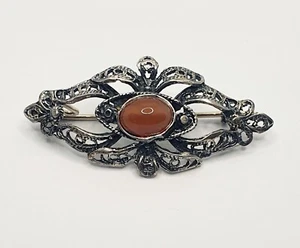 Sterling Silver Amber and Marcasite Celtic  Brooch - Picture 1 of 6