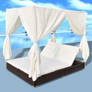 Outdoor Lounge Bed With Curtains Elegant Daybed Garden Patio Double Sun Lounger - Picture 1 of 11
