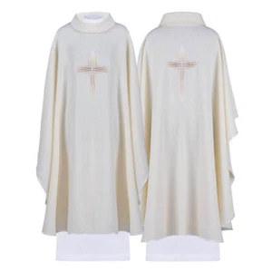 White Christian Clerical Priest Chasuble Vestment & Stole Embroidered Cross - Bild 1 von 2