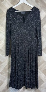 Laura Ashley Black Pink & Green Polka Dot Jersey Midi Dress Long Sleeved Size 14 - Picture 1 of 15