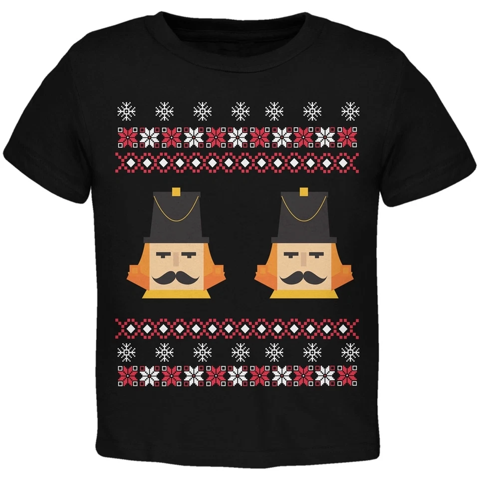 Nutcracker Full Color Ugly Christmas Sweater Black Toddler T-Shirt - Image 1 of 1