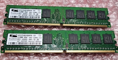 ProMOS V916764K24QAFW-E4 512GB 1Rx8 DDR2-533MHz-CL4 *Lot of 2* - Image 1 of 4