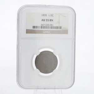 1835 Classic Head Liberty Half Cent Copper US Coin NGC AU 55 BN Sealed - Picture 1 of 5